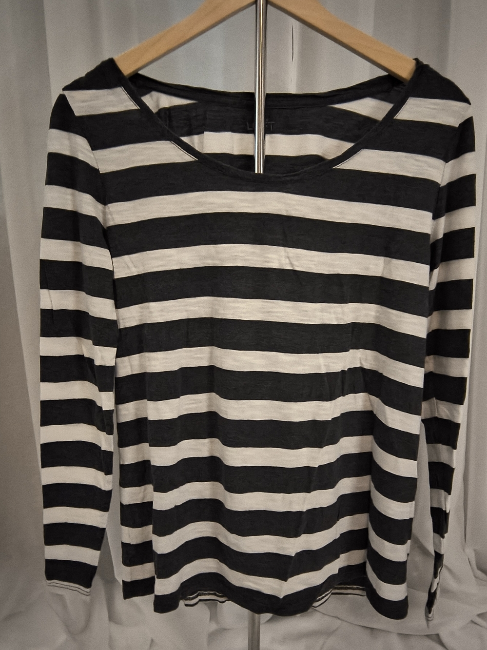 LOFT Dark Charcoal Gray and White Striped Long-Sleeve Tee